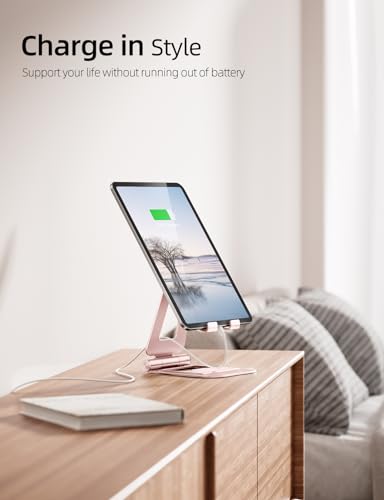 Nulaxy Dual Adjustable Foldable iPad Stand, Full Aluminum, Rose Gold | Desktop Tablet Holder, Tablet Accessories for Office Kindle Compatible with All Mobile Devices, Ipads and Phones - color: C-Rose Gold
