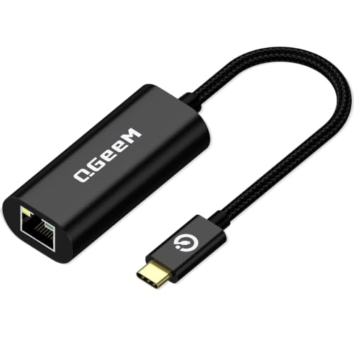 QGeeM USB C to Ethernet Adapter, 1000Mbps Gigabit RJ45 LAN Network Dongle, Thunderbolt 4/3 Compatible, Braided Nylon Aluminum Case for iPhone 17 16 15 Pro Max, MacBook Pro/Air M3 M2, iPad, XPS - Black - color: Black