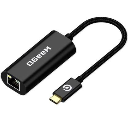 QGeeM USB C to Ethernet Adapter, 1000Mbps Gigabit RJ45 LAN Network Dongle, Thunderbolt 4/3 Compatible, Braided Nylon Aluminum Case for iPhone 17 16 15 Pro Max, MacBook Pro/Air M3 M2, iPad, XPS - Black - color: Black