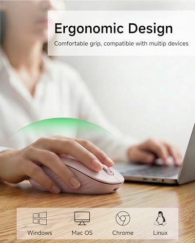 EWEAND Wireless Mouse - for Small to Medium Hands, Dual-Mode 2.4 G/Bluetooth Mouse, 4000 DPI, Rechargeable Battery, Cute Silent Click Computer Mouse for Laptop, Mac, PC, Chromebook - Pink - color: Light Pink