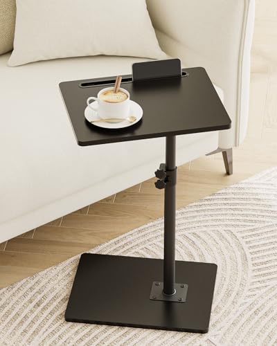 Masupu Sofa Arm Tray Table - 360° Swivel Height Adjustable End Table, Small Snack Side Table for Couch, C Shaped Table for Bed, Chair or TV Tray Table(Black) - color: Black