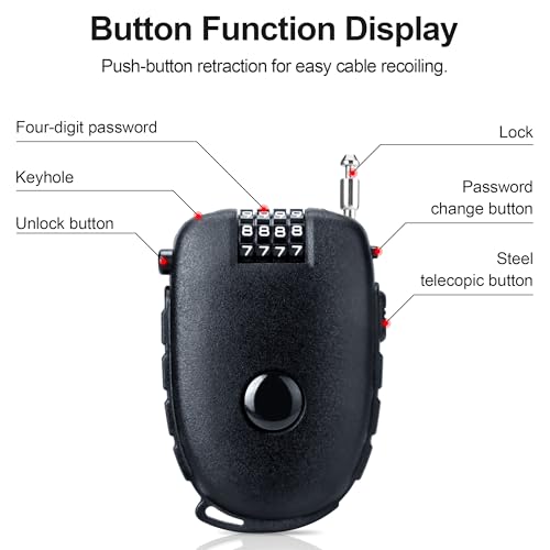 JAGASOL Motorcycle Helmet Lock, 4 Digit Combination 27.5 Inch Retractable Cable Lock for Snowboard, Bike Luggage Backpack Scooter Suitcase Ski, Small Multi-Function Secure Lock for Travel, Black - color: Black