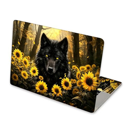 Universal Laptop Skin Sticker for 12/13/14/15.6 Inch Laptops, Reusable Vinyl Laptop Decal Cover, Waterproof Scratch Resistant Notebook Skin with 2 Wrist Pads,Sunflower Wolf - color: Sunflower Wolf