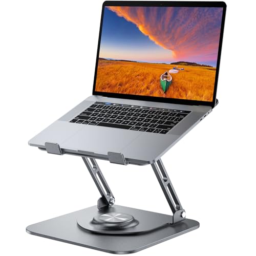 JOYEKY Laptop Stand for Desk, Adjustable Computer Stand with 360° Rotating Base, Ergonomic Laptop Riser for Collaborative Work, Foldable & Portable Laptop Stand, fits for All 10-16" Laptops - color: Grey