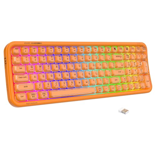 Wireless Computer Keyboard with RGB Backlit, Tri-Mode Bluetooth 5.0/USB-C/2.4GHz Ergonomic Gaming Keyboard - Full-Size Rechargeable Transparent Keycap for Laptop/Windows/PC - Orange - color: 732 Orange