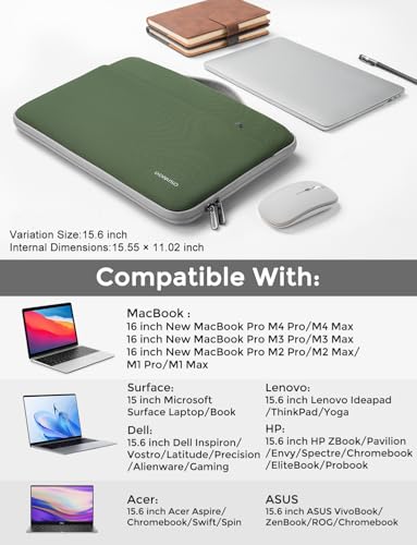DOMISO 15.6 inch Laptop Case Sleeve Protective Cover Compatible with 16 inch MacBook Pro M4 M3 M2/Pro Max,15.6-16 inch HP Dell ASUS Lenovo Chromebook,Waterproof Computer Cases Bag,Avocado Green - color: Avocado Green, size: 15.6"