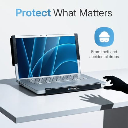LocDown.com Laptop Security Stand – Anti Theft Steel Laptop Stands (11.5”–18”), Locking Holder with Dual Lock System, Adjustable Secure Laptop Stand for Desk Office Medical Retail