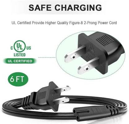 2 Prong Power Cord for HP Deskjet 3755 3752 2600 2622 112 2130 2655 2652 3520 2622 3722 3630 3632 3634 3830, HP OfficeJet Pro 8600 4650 6978 6968 6830 4632 3830 2 Prong Replacement AC Power Cord (6FT) - size: 6Feet