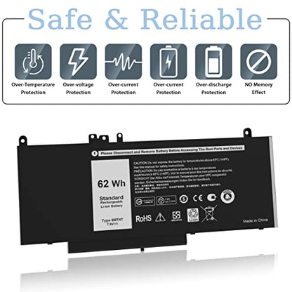 E5470 E5570 6MT4T Battery Compatible with Dell Latitude 14 E5470 15 E5570 Precision 15 3510 M3510 Series Notebook Replacement for V69Y TXF9M 79VRK 07V69Y 0HK6DV 079VRK 0TXF9M [7.6V/62Wh] - size: 9.27*4.05*0.27inch 6MT4T