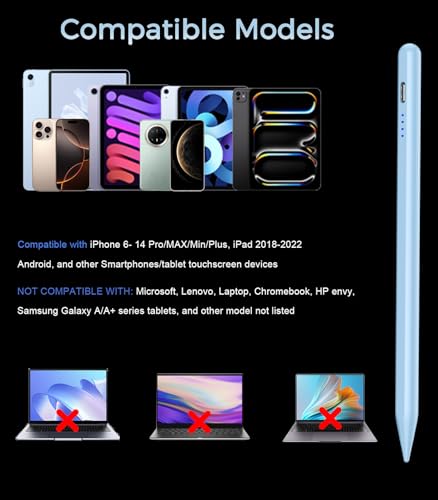 CMARS Active Stylus Pen for Touchscreen, Universal Tablet Pencil for Apple iPad/iPhone/Samsung/Huawei/Xiaomi/Android and More Devices, Rechargeable Digital Pen-Blue - color: Blue