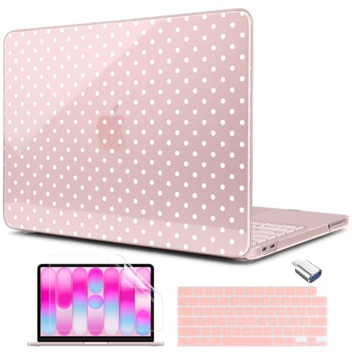MEEgoodo Printed Case for New MacBook Neo 13 Case inch 2026 Release Model A3404, Laptop Hard Shell with Keyboard Cover & Screen Protector & USB-C Adapter, Blush & White Polka Dots - color: Blush & White Polka Dots
