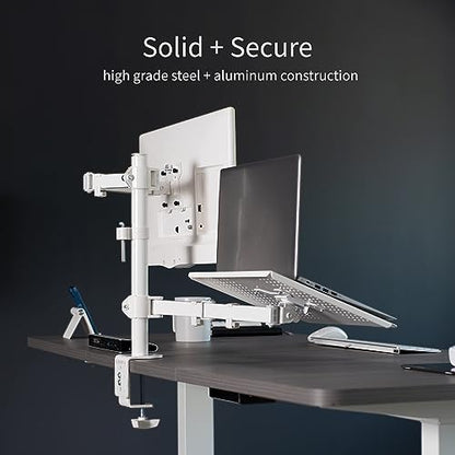 VIVO Fully Adjustable 13 to 32 inch Single Computer Monitor and Laptop Desk Mount Combo, Stand with Grommet Option, Fits up to 17 inch Laptops, White STAND-V002CW - color: White