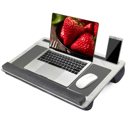 Extra Large Lap Laptop Desk- Home Office Portable LapDesk with Mouse Pad & Wrist Rest for Notebook/MacBook/Tablet, Sofa Bed Working, Writing, Drawing (White Marble, Fit Up to 17-inch Laptops) - color: White Marble