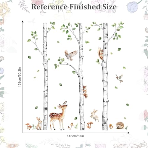 Large Birch Tree Wall Decals Forest Animal Stickers | Deer Rabbit Squirrel Owl Vinyl Wall Art Sticker Peel and Stick Decal for Baby Nursery Kids Room Home Decor (H: 60.2 In) - style: H60.2" White