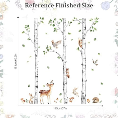 Large Birch Tree Wall Decals Forest Animal Stickers | Deer Rabbit Squirrel Owl Vinyl Wall Art Sticker Peel and Stick Decal for Baby Nursery Kids Room Home Decor (H: 60.2 In) - style: H60.2" White