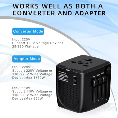 Travel Converter Adapter Voltage Converter that Steps Down 220 Volts to 110 Volts for use in Over 200 Countries,Including The U.S., U.K., Europe, and Australia (Black)