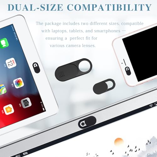 Laptop & Phone Camera Cover Slide (12-Pack) – Ultra-Thin Privacy Webcam Cover for Laptop, PC, Tablet, Smartphone & Desktop – Black