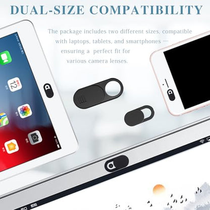 Laptop & Phone Camera Cover Slide (12-Pack) – Ultra-Thin Privacy Webcam Cover for Laptop, PC, Tablet, Smartphone & Desktop – Black