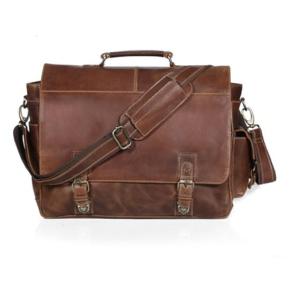 Leather Messenger Bag for Men and Women, Leather Briefcase with Laptop Bag, Shoulder Bag, Office with Adjustable Strap - color: Light Brown