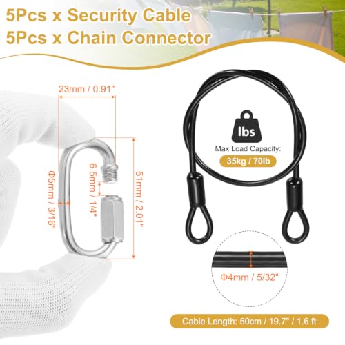 PATIKIL Security Cable Lock (5/32" Dia 1.6ft, Black)(5 Set) Vinyl Coated 304 Stainless Steel Double Loop Flexible Wire Rope Safety Cable with Quick Links Locking Connectors - color: Black, size: 5/32" x 1.6ft