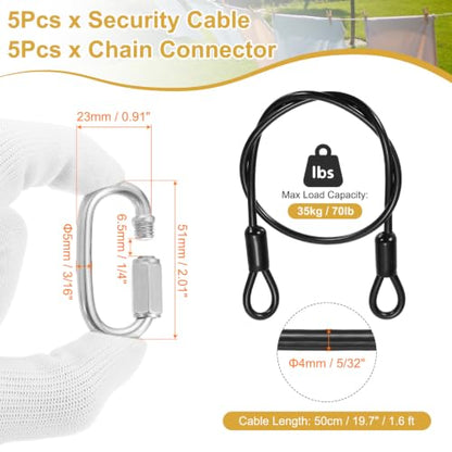 PATIKIL Security Cable Lock (5/32" Dia 1.6ft, Black)(5 Set) Vinyl Coated 304 Stainless Steel Double Loop Flexible Wire Rope Safety Cable with Quick Links Locking Connectors - color: Black, size: 5/32" x 1.6ft
