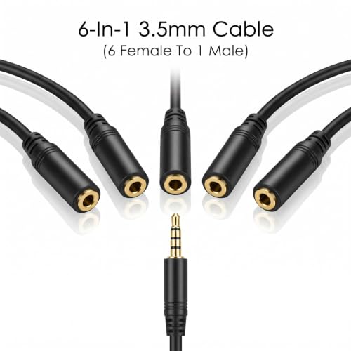 3.5mm Aux Headphone Splitter, Audio Jack Splitter 1 to 6 Ways 1/8inch Male to 6 Female Audio Headphone Cord for Phone Laptop Headset 1.5ft