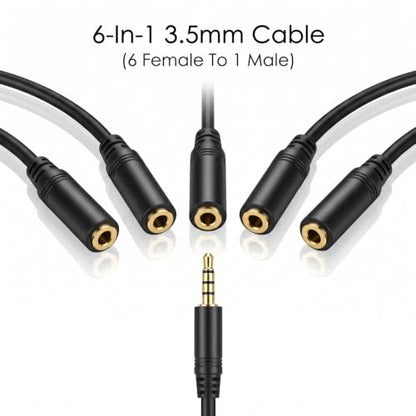3.5mm Aux Headphone Splitter, Audio Jack Splitter 1 to 6 Ways 1/8inch Male to 6 Female Audio Headphone Cord for Phone Laptop Headset 1.5ft