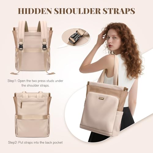 GOLF SUPAGS Convertible Laptop Backpack for Women Casual Daypack Notebook Tote Bag for Work College Travel Leisure (Nut Latte) - color: Nut Latte