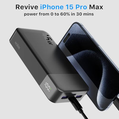 NOBIS Portable Charger 45W 20000mAh Power Bank Fast Charging | 2C+2A Battery Pack with C to C Cable, Battery Bank with Digital Display for iPhone Android Laptop etc - color: Black