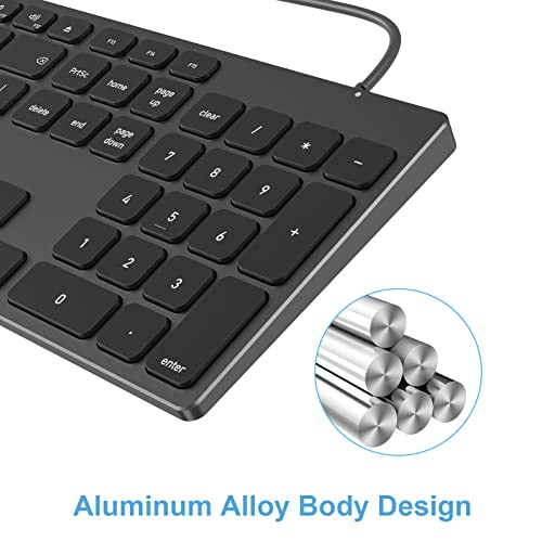 9H Aluminum USB Wired Keyboard with Numeric Keypad for Mac & PC | Compatible with Mac Pro, Mini, iMac, MacBook Pro/Air, Laptops and PC Computers - color: Black