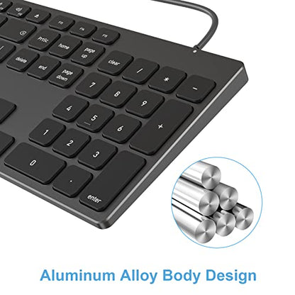 9H Aluminum USB Wired Keyboard with Numeric Keypad for Mac & PC | Compatible with Mac Pro, Mini, iMac, MacBook Pro/Air, Laptops and PC Computers - color: Black