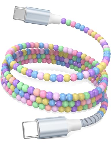 USB C to USB C Cable 6FT,60W Fast Charging Beaded Charger Cord 2M for iPhone 17 16 15 Pro Max/iPad Pro Air 11 10th for Samsung S26 S25 S24 Ultra S23 A16 A17/Android Phone Charger Cord Cute Girls Women - color: Macaron, size: 6FT/2M