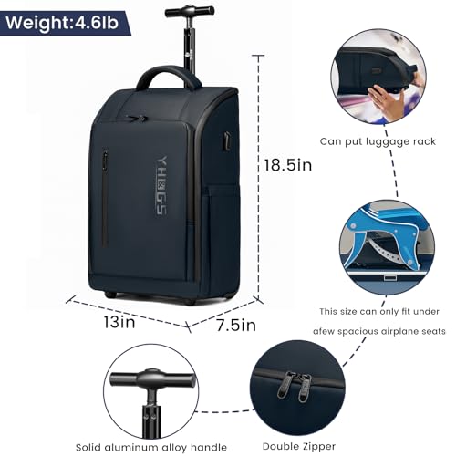 Rolling Backpack Waterproof Commuter Backpack with Wheels for Business, Laptop Compartment for 15.6-Inch Laptop, Wheeled Carry-On Bag for Adults - color: Deep Blue
