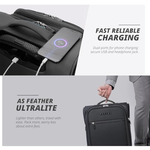 Verage Underseat Carry On Luggage with Wheels,14.5-Inch Plus Underseat | Personal Item Bag,Airline Approved, Laptop Compartment, USB Charging Port - color: Grey, size: 14.5-Inch Plus Underseat