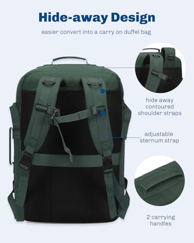 Carry on Backpack 38L Large Travel Backpack for Women Flight Approved Weekender Bag Laptop Backpack Men 15 inches Oliver Green - color: Oliver Green