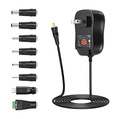 Belker 30W Universal 3V 4.5V 5V 6V 7.5V 9V 12V AC DC Adapter with 8 Tips | Power Supply with 5V 2A USB for LED Light Strip Router Speaker Smart Phone Tablet CCTV IP Camera TV Box - 2A Max - size: 30w 3-12v 2a w/USB