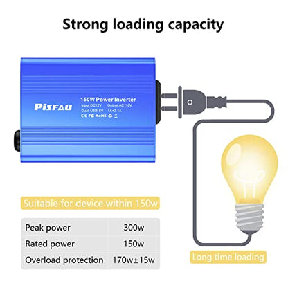 150W Car Power Inverter DC 12V to 110V AC Converter with 3.1A Dual USB Power inverters for Vehicles,Road Trip Essentials Camping Accessories Blue - color: Blue