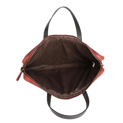 KomalC Leather Laptop Sleeve 15.5" with Trolley Strap, Fits up to 16" Laptop, Slim Office Bag with Shoulder Strap - color: Red
