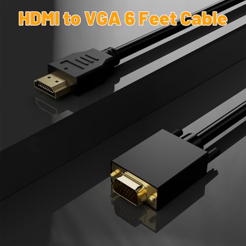 PANPEO HDMI to VGA Cable 6ft Gold for Laptop Monitor TV | HDMI to VGA adapter cable 6ft, Gold plated, 1080P, Plug and play no power needed, For laptop/projector/Xbox/Roku