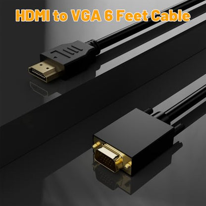 PANPEO HDMI to VGA Cable 6ft Gold for Laptop Monitor TV | HDMI to VGA adapter cable 6ft, Gold plated, 1080P, Plug and play no power needed, For laptop/projector/Xbox/Roku
