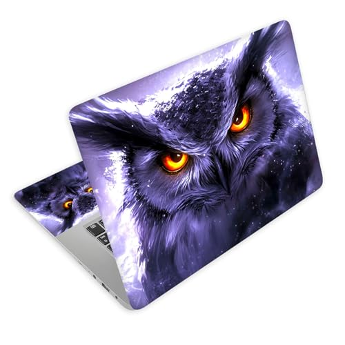 Universal Laptop Skin Decal, 3-Piece Vinyl Protector for 12 13 14 15.6" Notebook, Waterproof Anti-Scratch, Easy Trim & Bubble-Free Finish, Owl with Glowing Eyes - color: Owl with Glowing Eyes