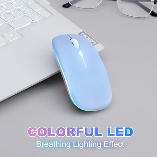 Wireless Bluetooth Mouse Rechargeable Long Lasting Dual Mode - BT 5.2 & 2.4G Silent RGB LED Mice, Slim Portable Ergonomic Mouse for Laptop/PC/Tablet/MacBook/iPad/Apple Devices(Blue) - color: Blue