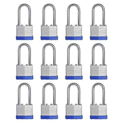Lock, 1-9/16" (40mm) Laminated Keyed Padlocks, keyed Alike Locks, 2 inch Long Shackle Locks- Pack of 12 - color: Pack of 12 (Long)