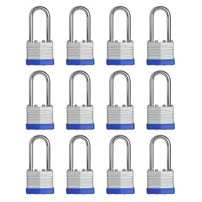 Lock, 1-9/16" (40mm) Laminated Keyed Padlocks, keyed Alike Locks, 2 inch Long Shackle Locks- Pack of 12 - color: Pack of 12 (Long)
