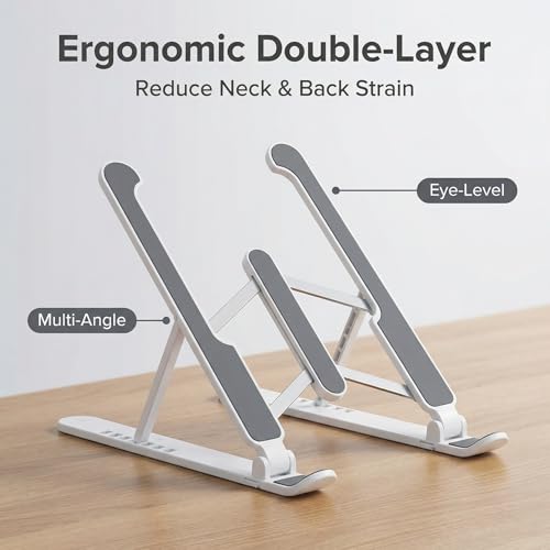 Adjustable Laptop Stand for Desk - Foldable & Portable Laptop Riser, Ergonomic Multi-Angle Computer Stand, Heat Dissipation Notebook Holder Fit for MacBook, Air, Pro, Dell, HP 10-17.3"（White - color: White