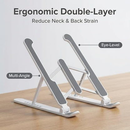 Adjustable Laptop Stand for Desk - Foldable & Portable Laptop Riser, Ergonomic Multi-Angle Computer Stand, Heat Dissipation Notebook Holder Fit for MacBook, Air, Pro, Dell, HP 10-17.3"（White - color: White