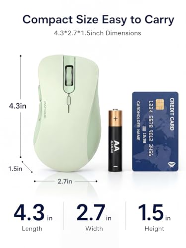 RAPIQUE Bluetooth Wireless Mouse, Dual Bluetooth & 2.4GHz USB Receiver, Right-Hand Design, Quiet Clicks, Low Power, Multi-Device Compatibility for MacBook, Laptop, Computer, iPad, PC - Sage Green - color: Sage Green