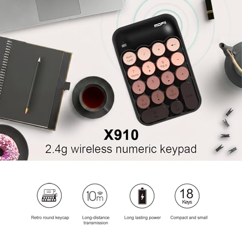 Lomiluskr Cute Wireless Number Keypad with 2.4G USB Receiver, 18 Colorful Round Keys Numpad, Portable Financial Accounting Numeric Keyboard, Suitable for PC, Laptop (Black Gradient) - color: Black Gradient