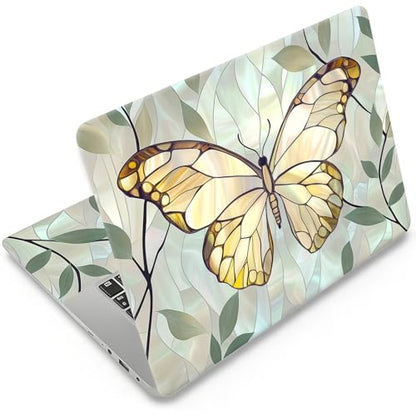 12.1-15.6 Inch Universal Reusable Laptop Skin Sticker Decal, Waterproof Removable Protector for Notebook Cover, Scratch-Resistant Vinyl Cuttable Full Wrap Sticker, Golden Butterflies Green Leaves - color: Golden Butterflies Green Leaves