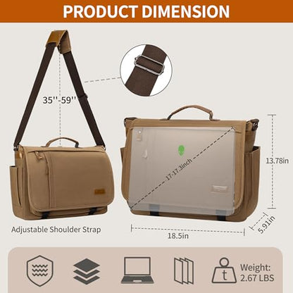 ESTARER Messenger Bag 17-17.3 Inch, Men's Computer Bag Water-resistant Canvas, Laptop Shoulder Bag for Travel Work College, Brown - color: 17-17.3" Buckle-brown